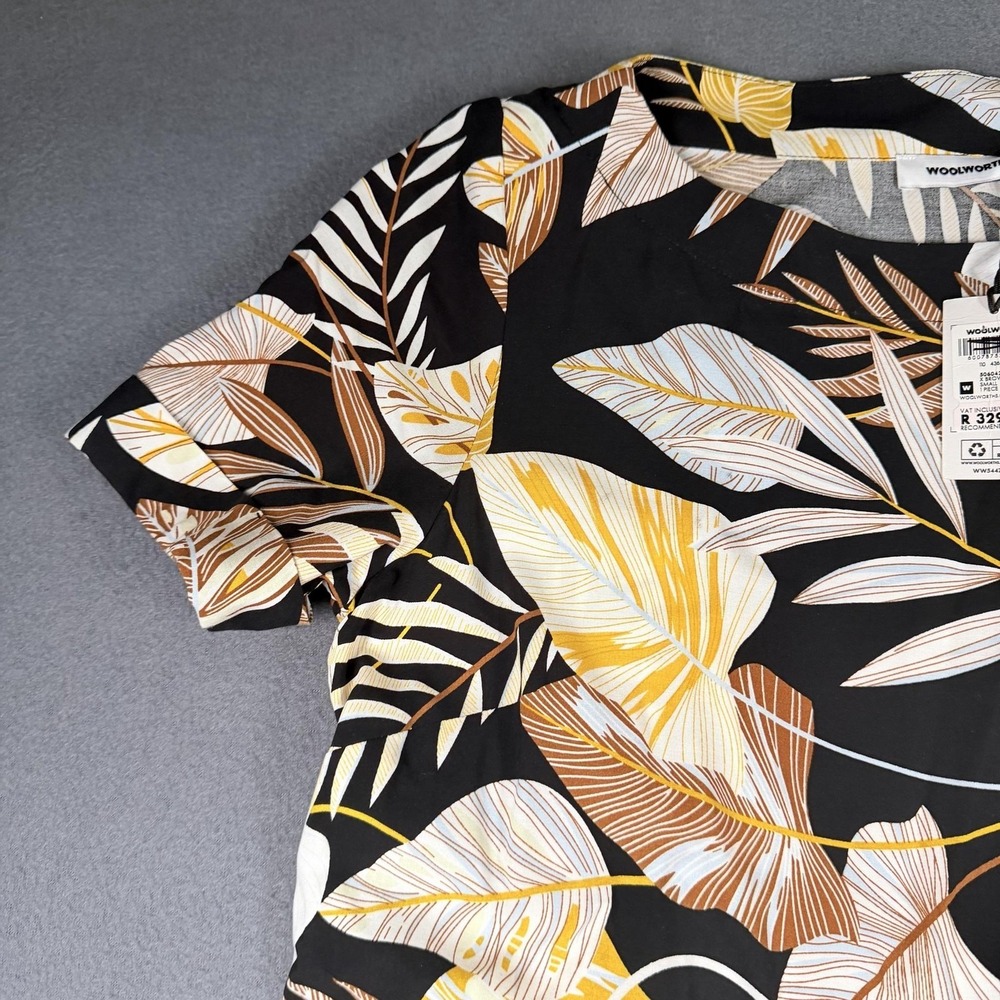 Woolworths T-Shirt Dress Womens Small Black Tropical Leaf Print Knee Length - Picture 6 of 13